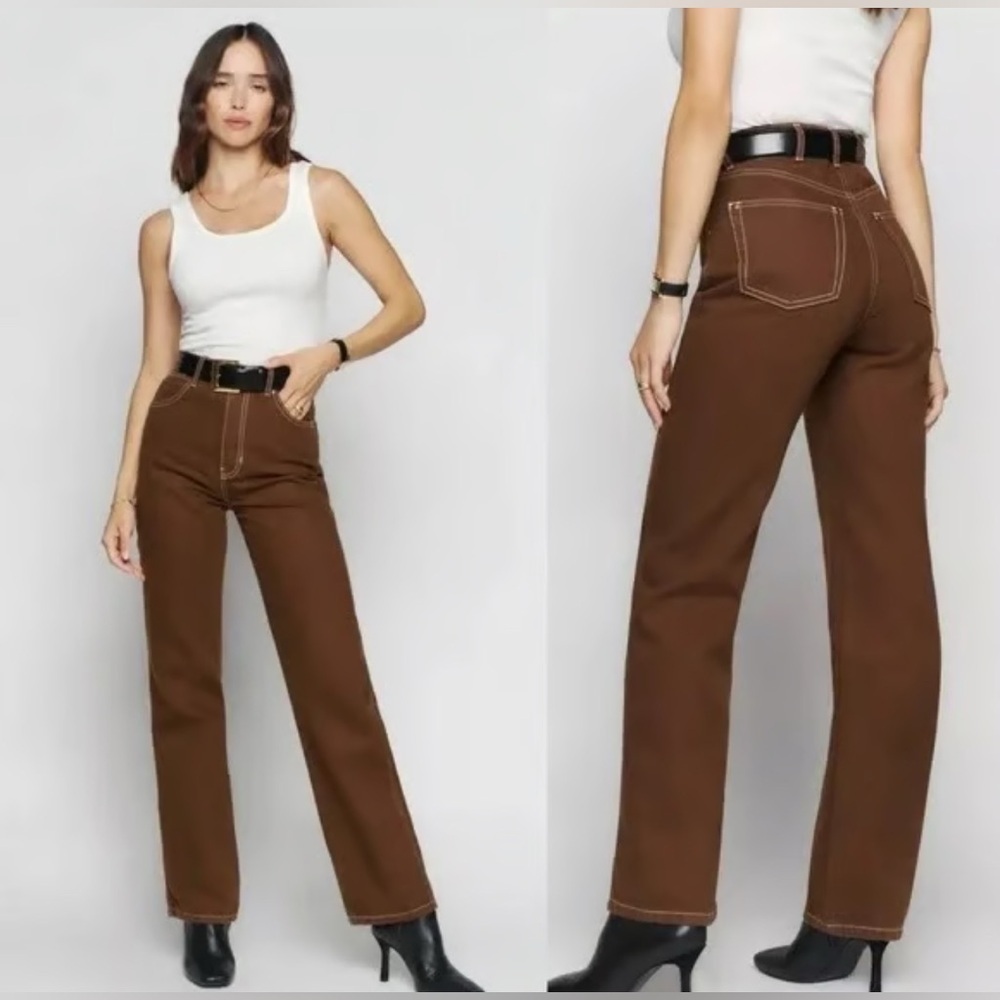 Reformation Cowboy‎ High Rise Straight Leg Jeans In Chocolate, Size 24
